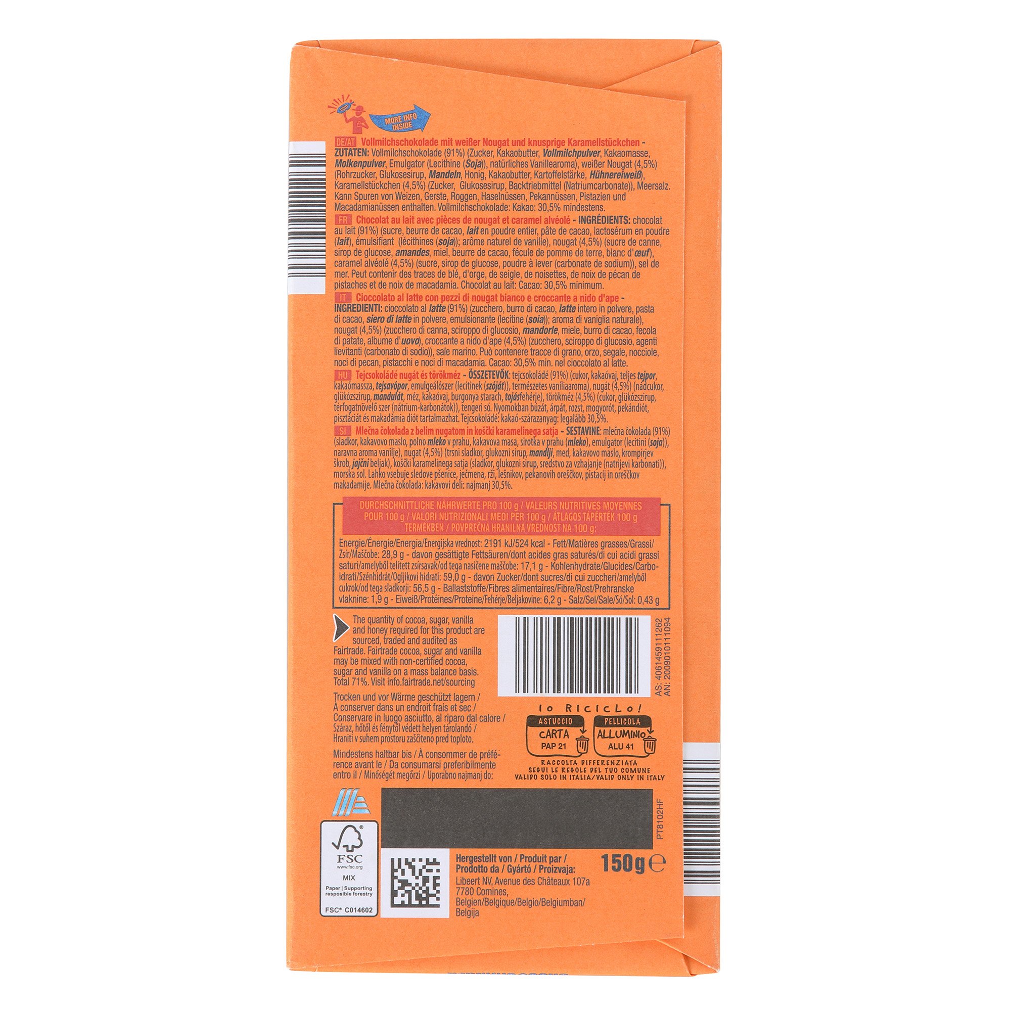 CHOCEUR Fairtrade-Schokolade Choco Changer, Nougat & Honeycomb