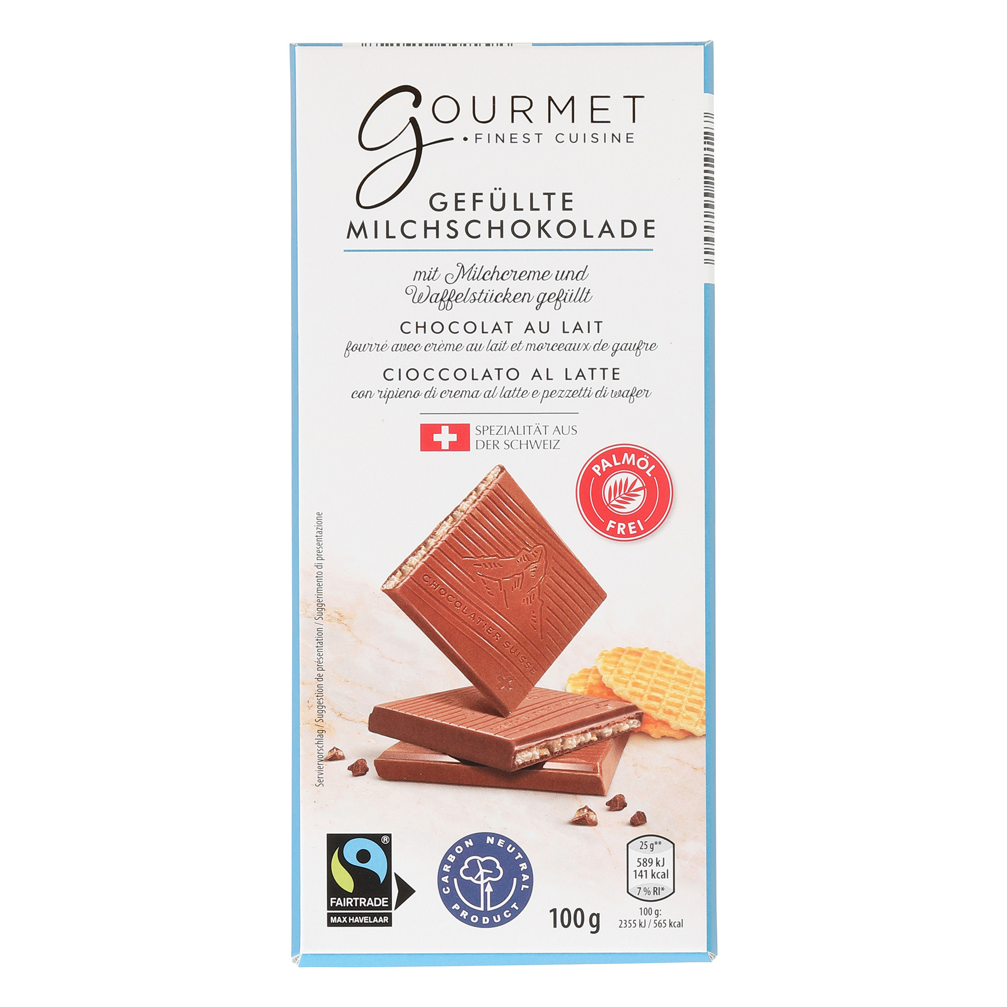 GOURMET Chocolat suisse fourré Fairtrade, crème au lait
