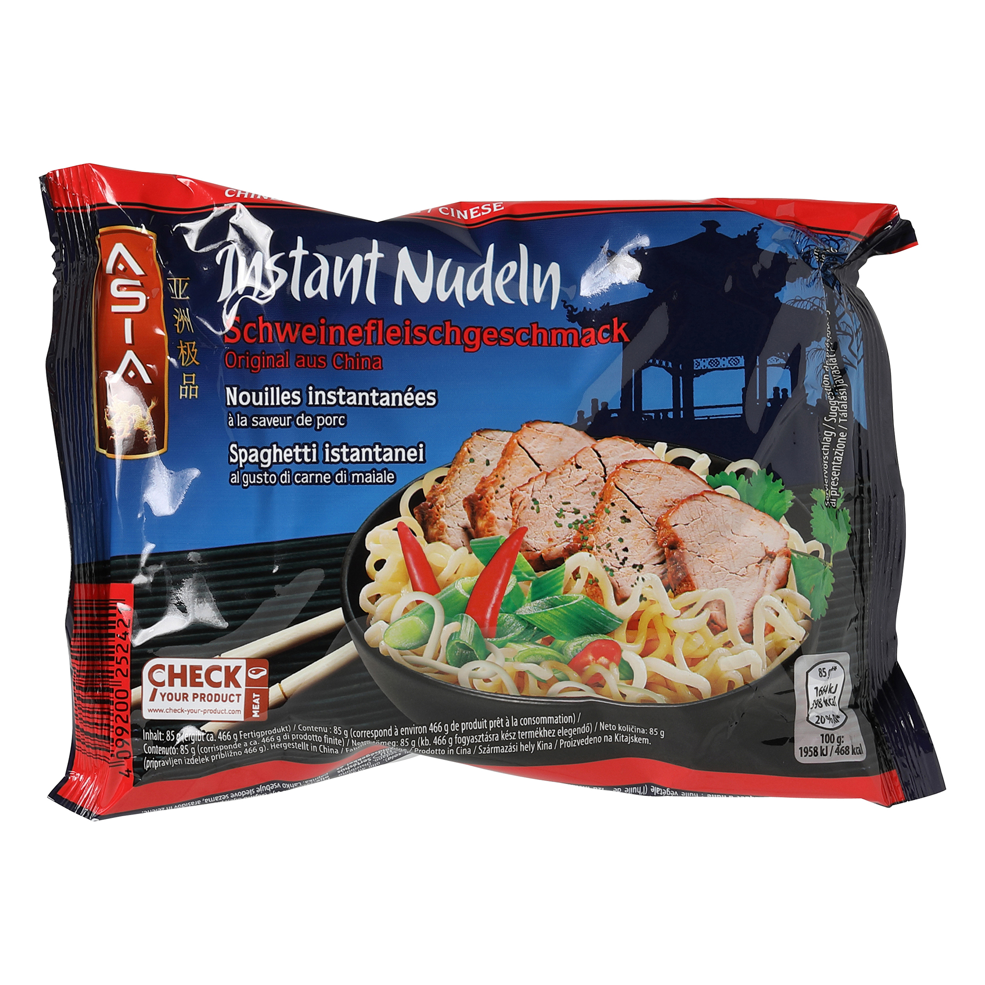 ASIA Piatti asiatici istantanei a base di noodles, carne di maiale