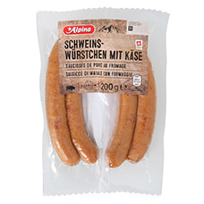 ALPINA Saucisses de porc au fromage, pack de 4