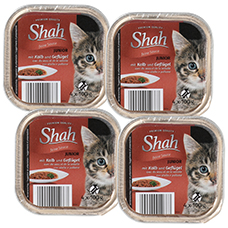 SHAH Katzenfutter 4er-Pack, Junior Kalb & Geflügel
