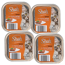 SHAH Katzenfutter 4er-Pack, Senior 3 Sorten Geflügel