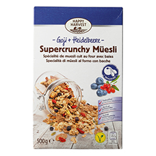 HAPPY HARVEST Supercrunchy Müesli, Goji + Heidelbeere