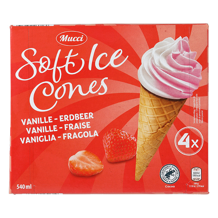 MUCCI Soft Ice Cones, Vanille-Erdbeere
