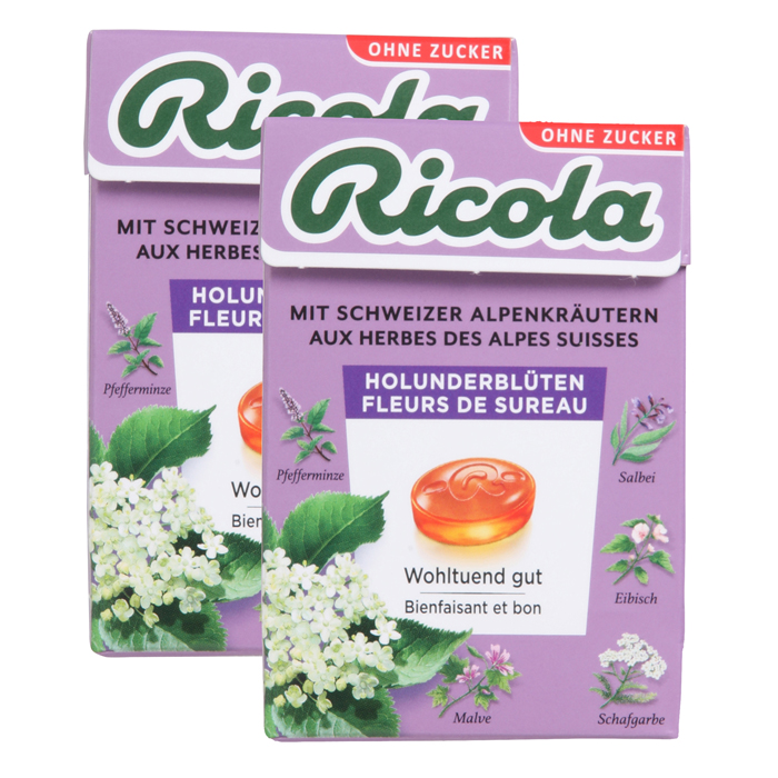 RICOLA Bonbons aux herbes en boîte pack de 2, fleurs de sureau 