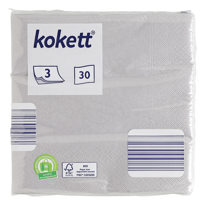 KOKETT Servietten 3-lagig 33 x 33 cm, Grau