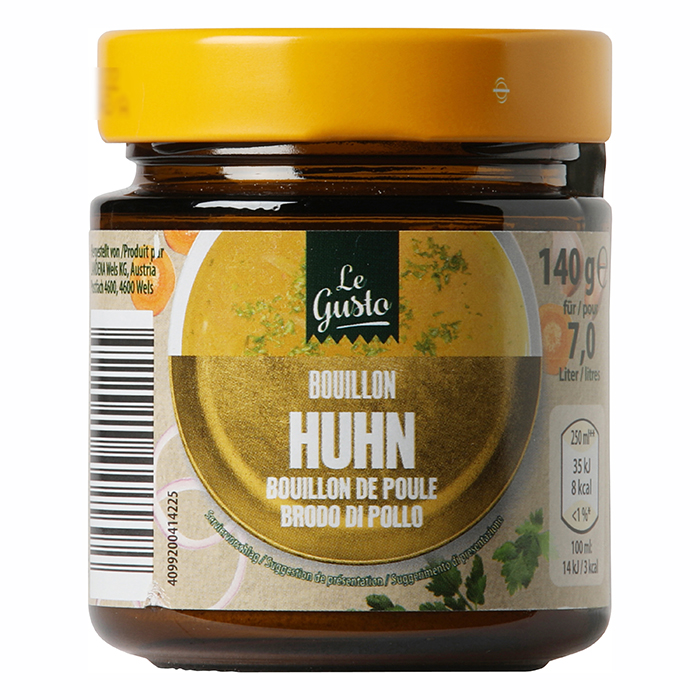LE GUSTO Klare Brühe, Bouillon im Glas, Huhn