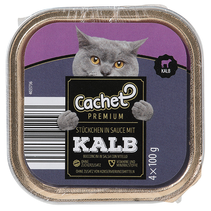 CACHET PREMIUM Katzenfutter 4er-Pack, Kalb