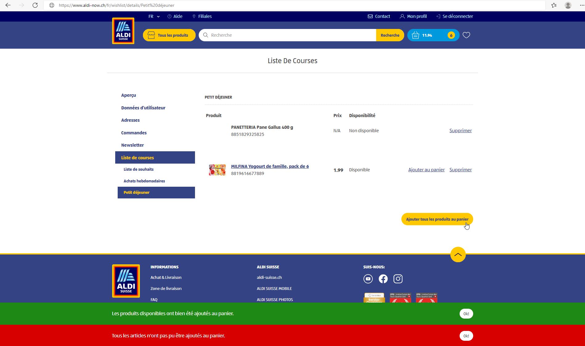 Liste de courses ALDInow